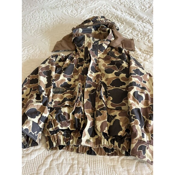 Columbia Vintage 90s DuckCamo Camouflage Hooded Hunting Jacket Coat Men's S